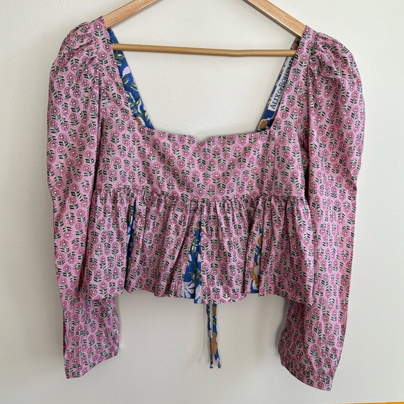 ALIX OF BOHEMIA Caroline Aster Multi-Floral Empire-Waist Crop Top . - Picture 5 of 10